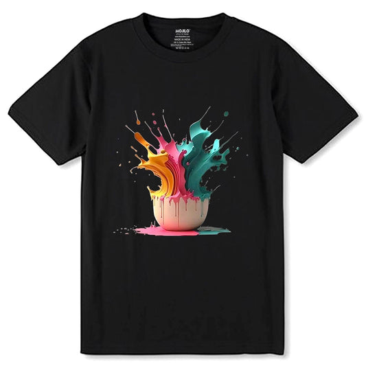 Colorful Paint Splatter - Unisex Round Neck Regular Fit 100% Combed Cotton Half Sleeve T-Shirt - Mojilo Mart