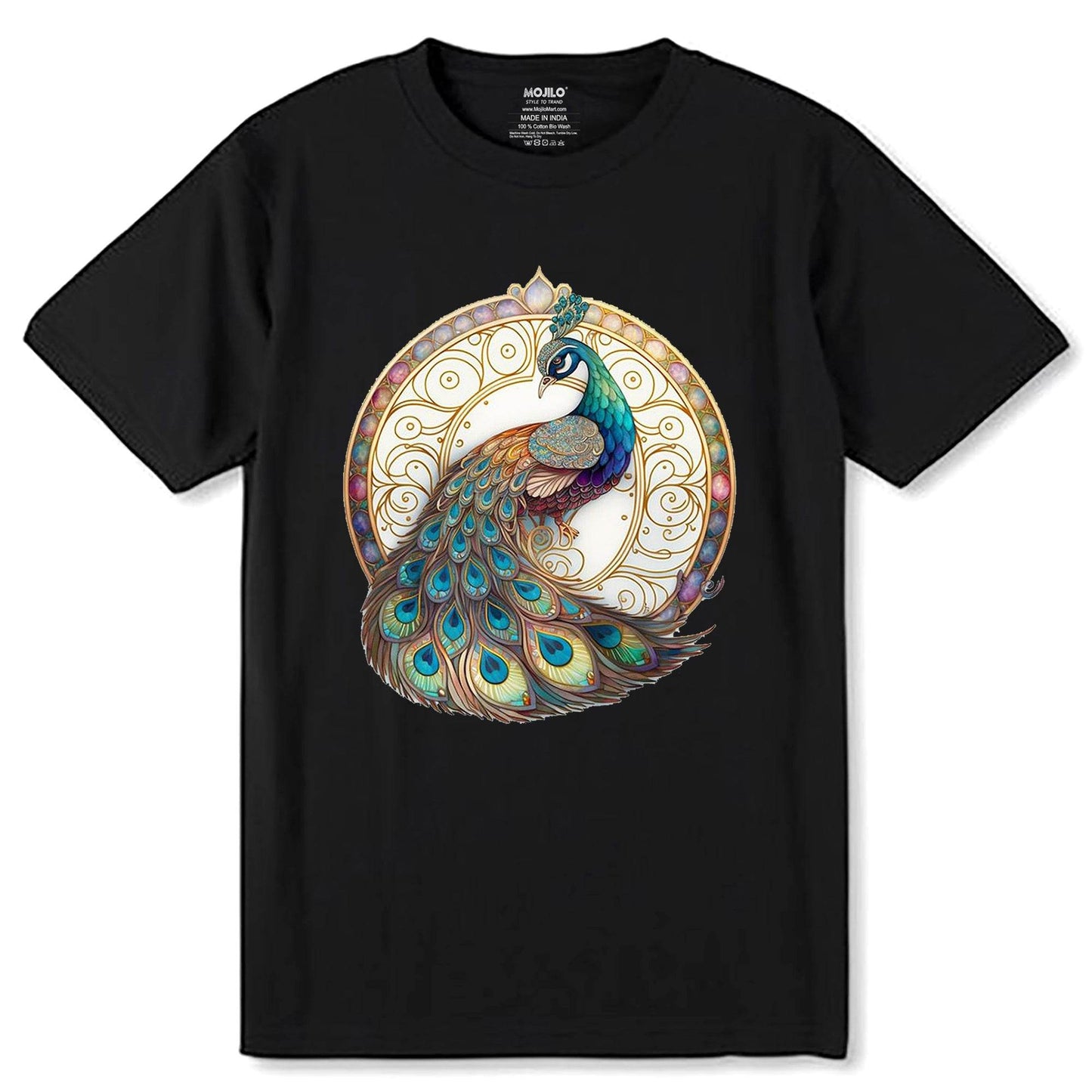 Colorful Peacock For Peacock Lovers - Unisex Round Neck Regular Fit 100% Combed Cotton Half Sleeve T-Shirt - Mojilo Mart