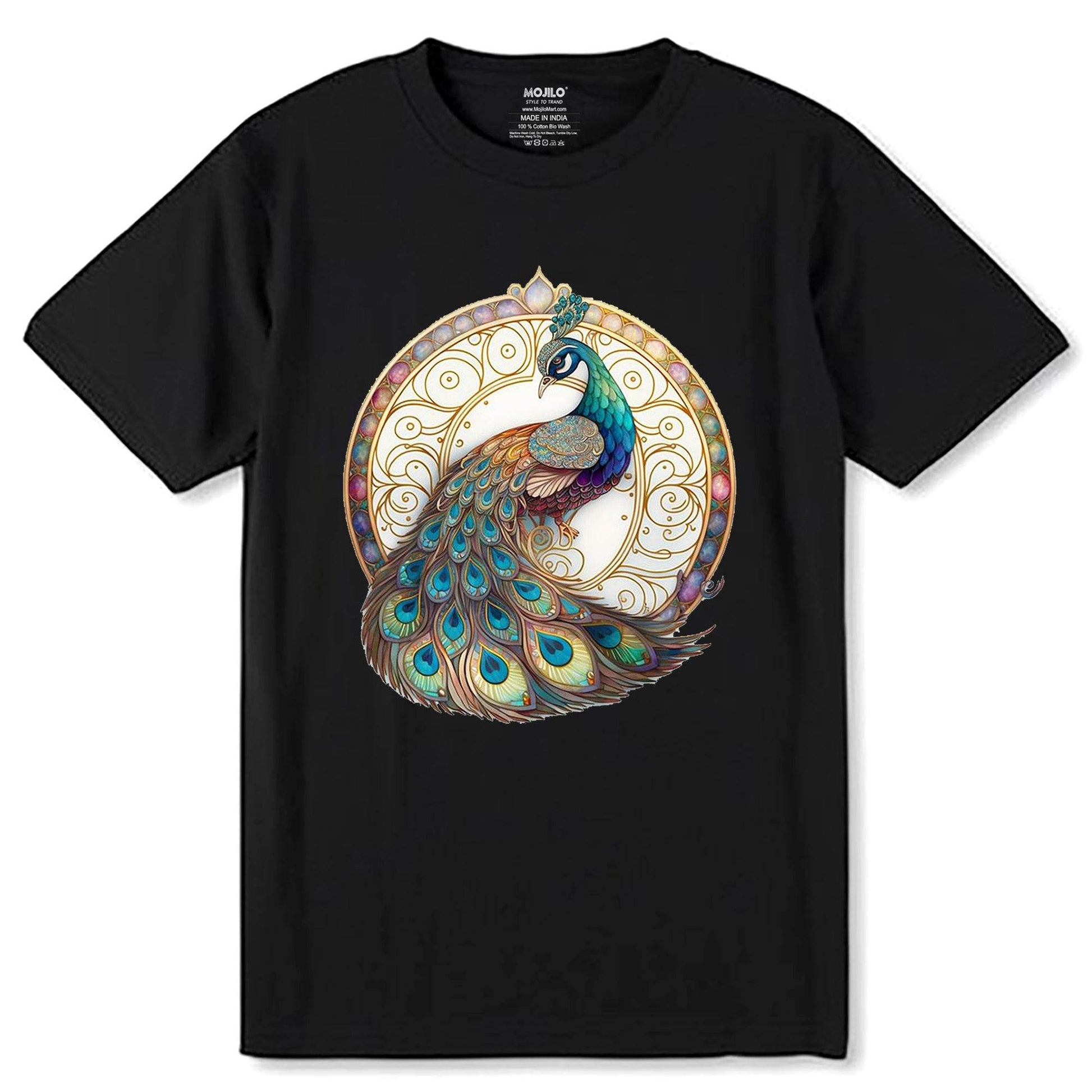 Colorful Peacock For Peacock Lovers - Unisex Round Neck Regular Fit 100% Combed Cotton Half Sleeve T-Shirt - Mojilo Mart
