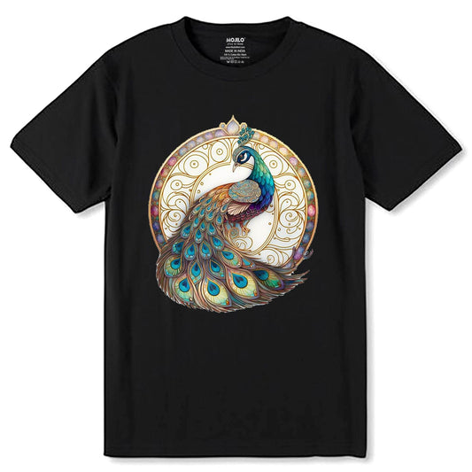Colorful Peacock For Peacock Lovers - Unisex Round Neck Regular Fit 100% Combed Cotton Half Sleeve T-Shirt - Mojilo Mart
