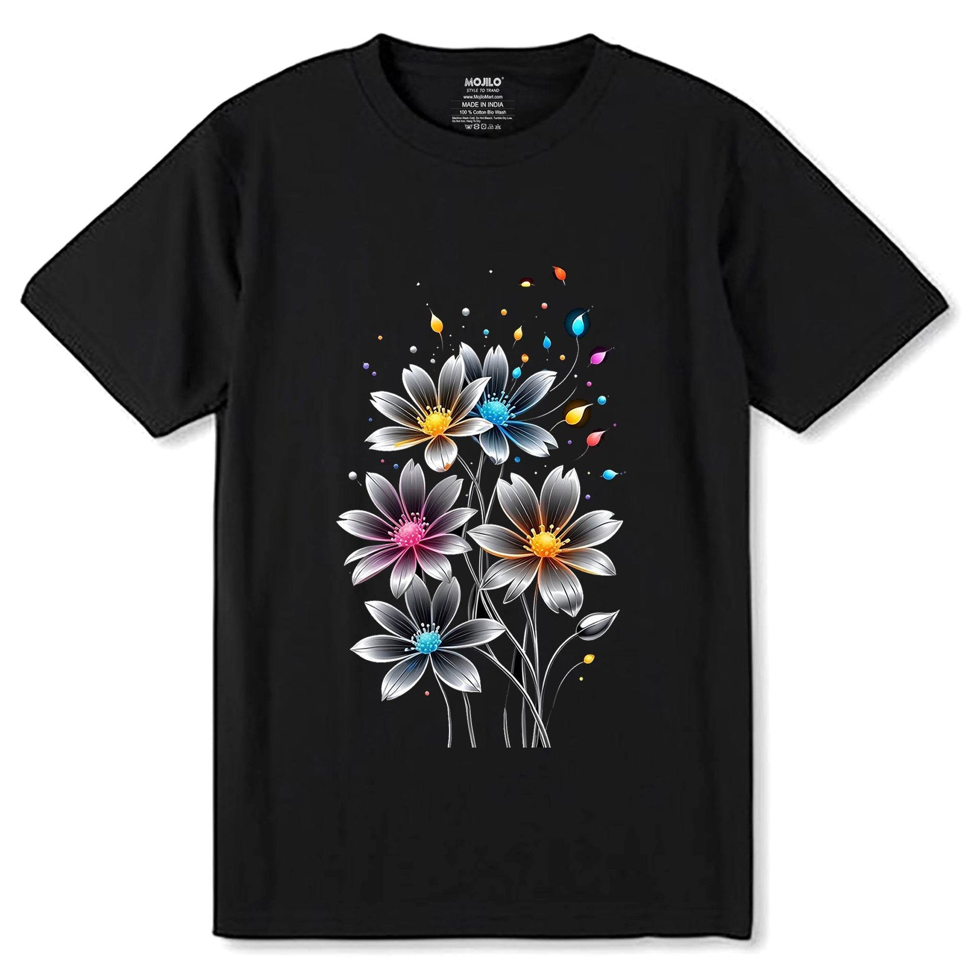 Colorful Pop Art painted Daisy Flower - Unisex Round Neck Regular Fit 100% Combed Cotton Half Sleeve T-Shirt - Mojilo Mart