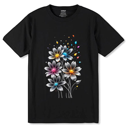 Colorful Pop Art painted Daisy Flower - Unisex Round Neck Regular Fit 100% Combed Cotton Half Sleeve T-Shirt - Mojilo Mart