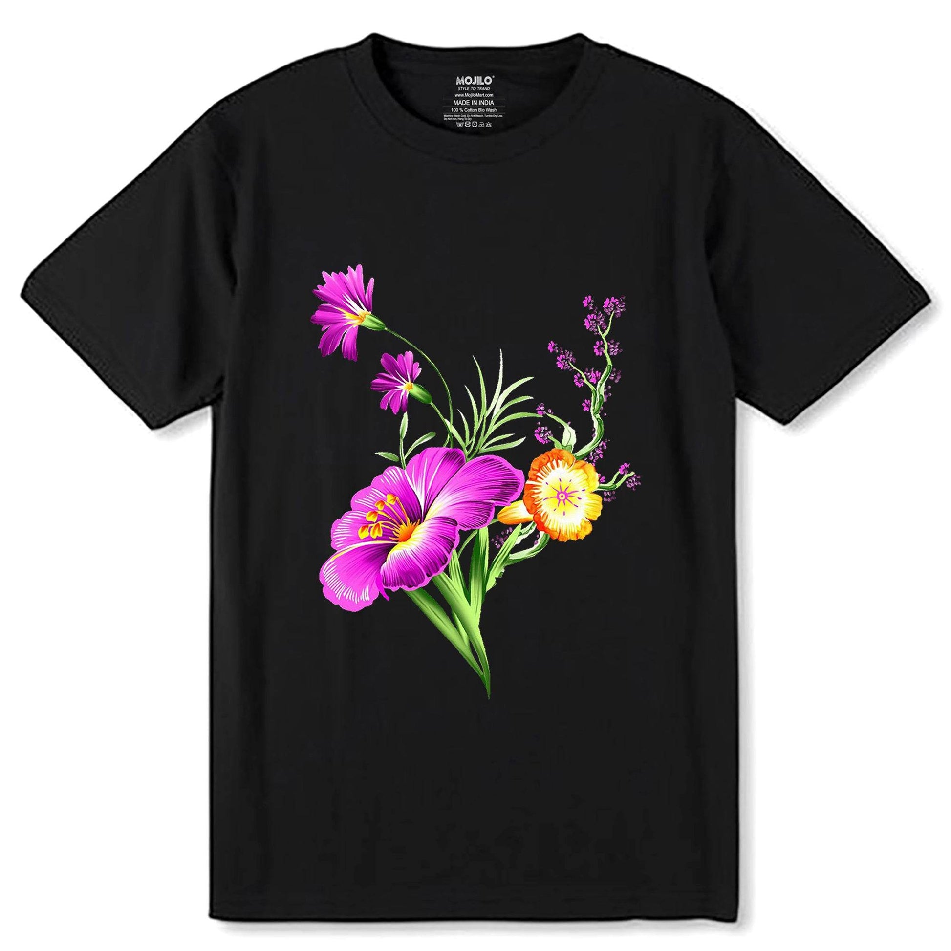 Colorful Wildflower - Unisex Round Neck Regular Fit 100% Combed Cotton Half Sleeve T-Shirt - Mojilo Mart