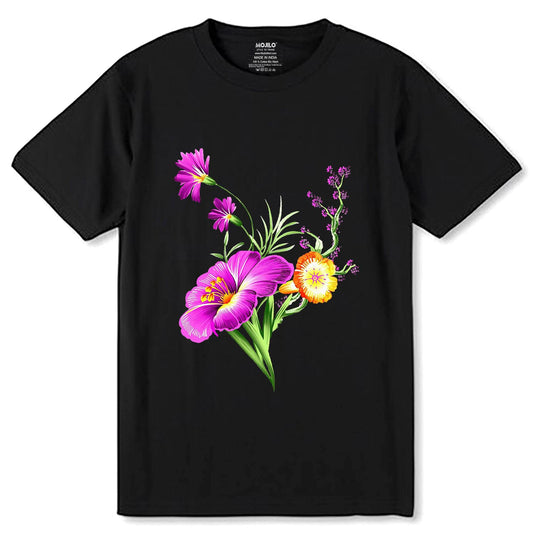Colorful Wildflower - Unisex Round Neck Regular Fit 100% Combed Cotton Half Sleeve T-Shirt - Mojilo Mart
