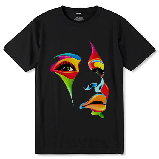 Colorful Woman Face - Unisex Round Neck Regular Fit 100% Combed Cotton Half Sleeve T-Shirt - Mojilo Mart