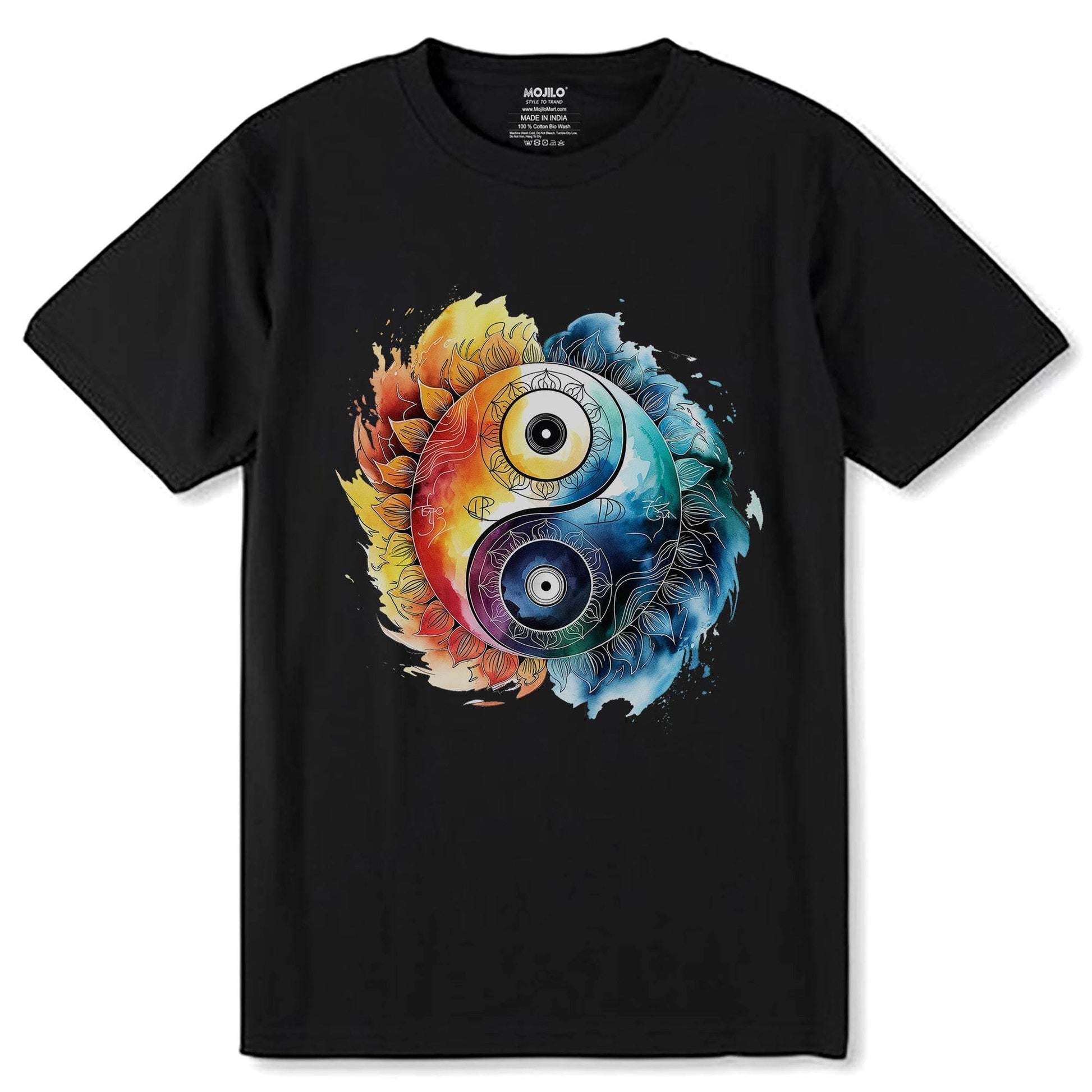 Colorful Yin Yang Symbol - Unisex Round Neck Regular Fit 100% Combed Cotton Half Sleeve T-Shirt - Mojilo Mart