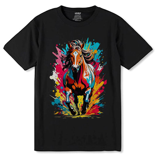 Colorful graffiti of a horse - Unisex Round Neck Regular Fit 100% Combed Cotton Half Sleeve T-Shirt - Mojilo Mart