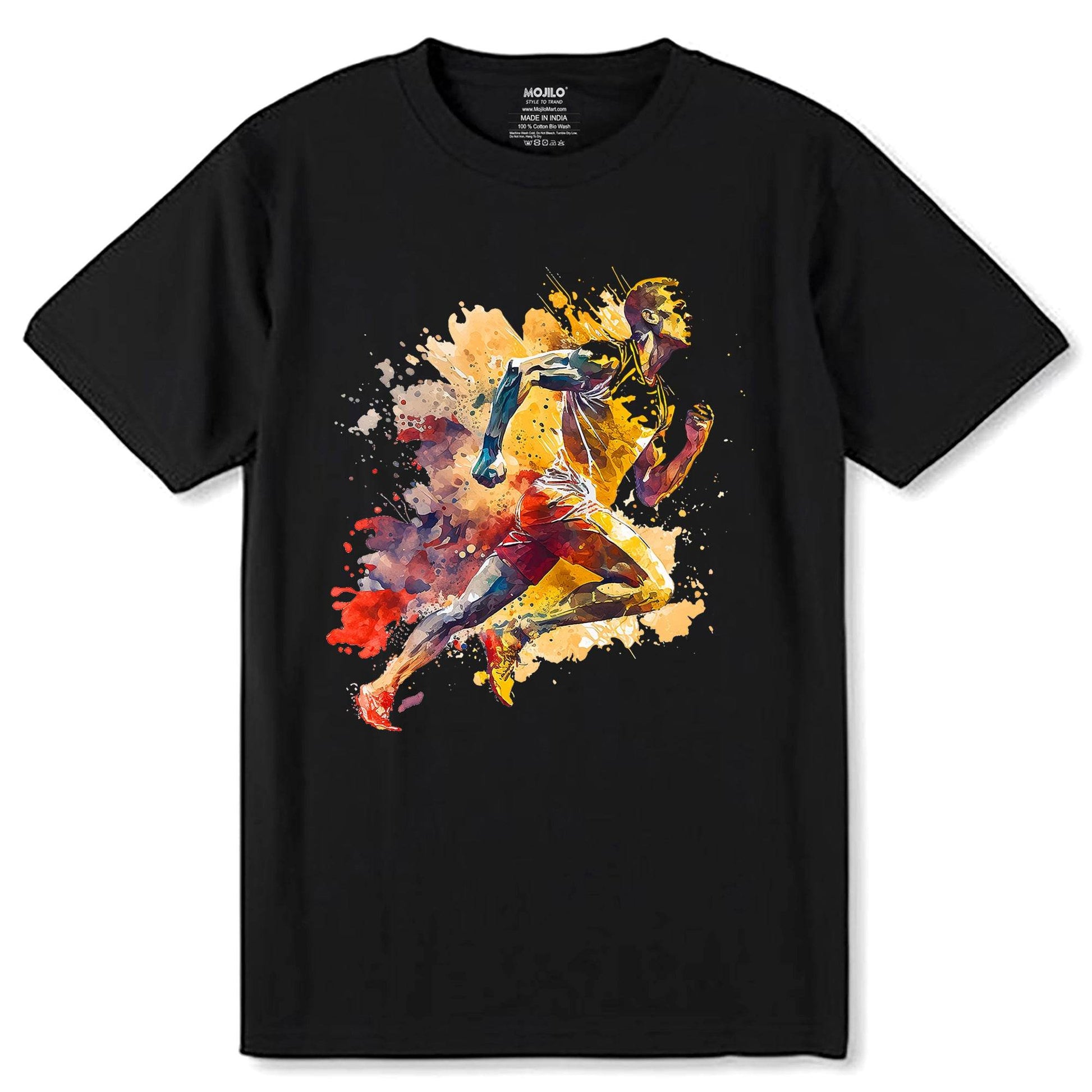 Colorful vector runner silhouette - Unisex Round Neck Regular Fit 100% Combed Cotton Half Sleeve T-Shirt - Mojilo Mart