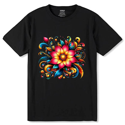 Colourful Beautiful Flowers Design - Unisex Round Neck Regular Fit 100% Combed Cotton Half Sleeve T-Shirt - Mojilo Mart