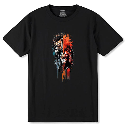 Colourful Lion Tshirt - Unisex Round Neck Regular Fit 100% Combed Cotton Half Sleeve T-Shirt - Mojilo Mart