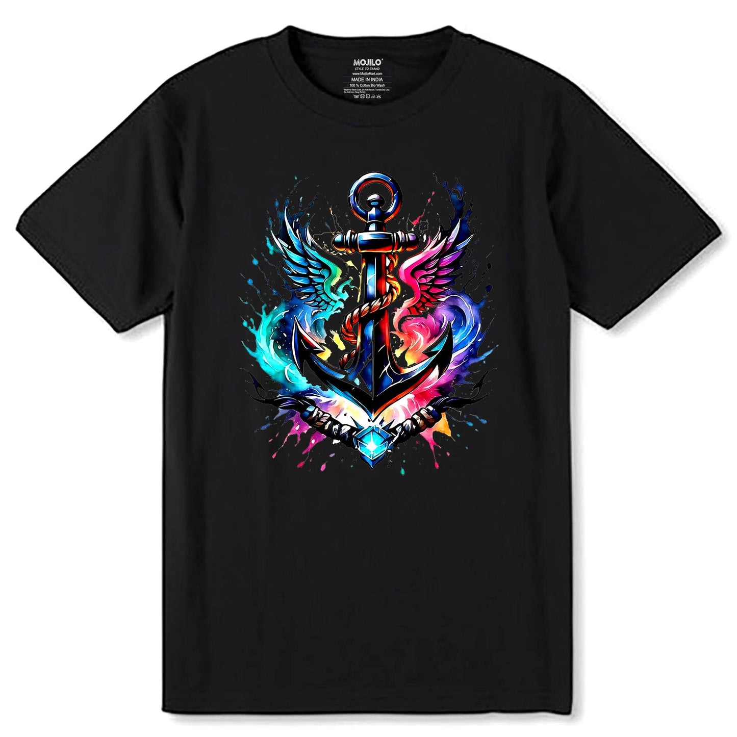 Cool Anchor Sea Symbol - Unisex Round Neck Regular Fit 100% Combed Cotton Half Sleeve T-Shirt - Mojilo Mart