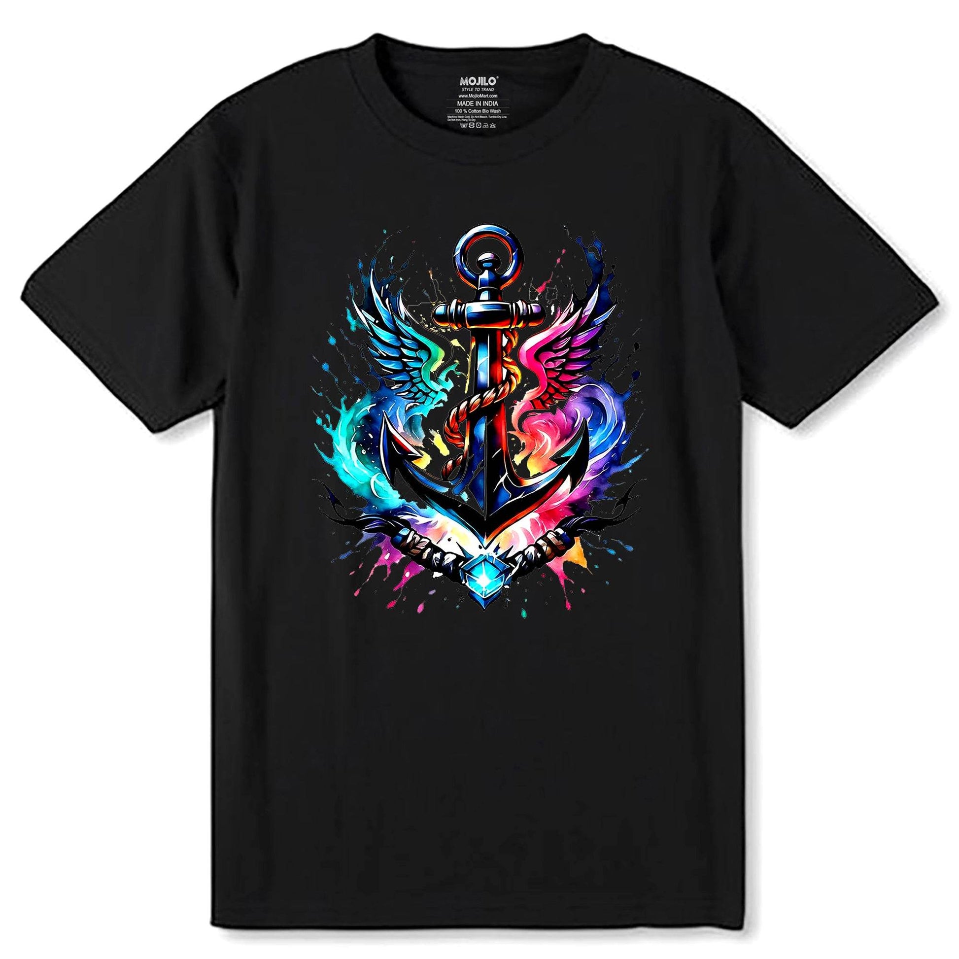 Cool Anchor Sea Symbol - Unisex Round Neck Regular Fit 100% Combed Cotton Half Sleeve T-Shirt - Mojilo Mart