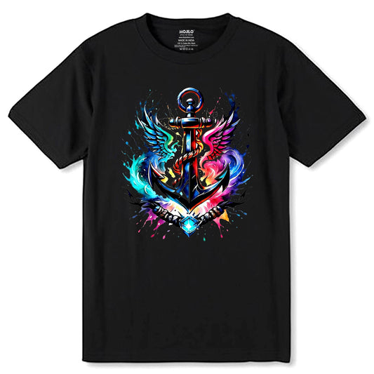 Cool Anchor Sea Symbol - Unisex Round Neck Regular Fit 100% Combed Cotton Half Sleeve T-Shirt - Mojilo Mart