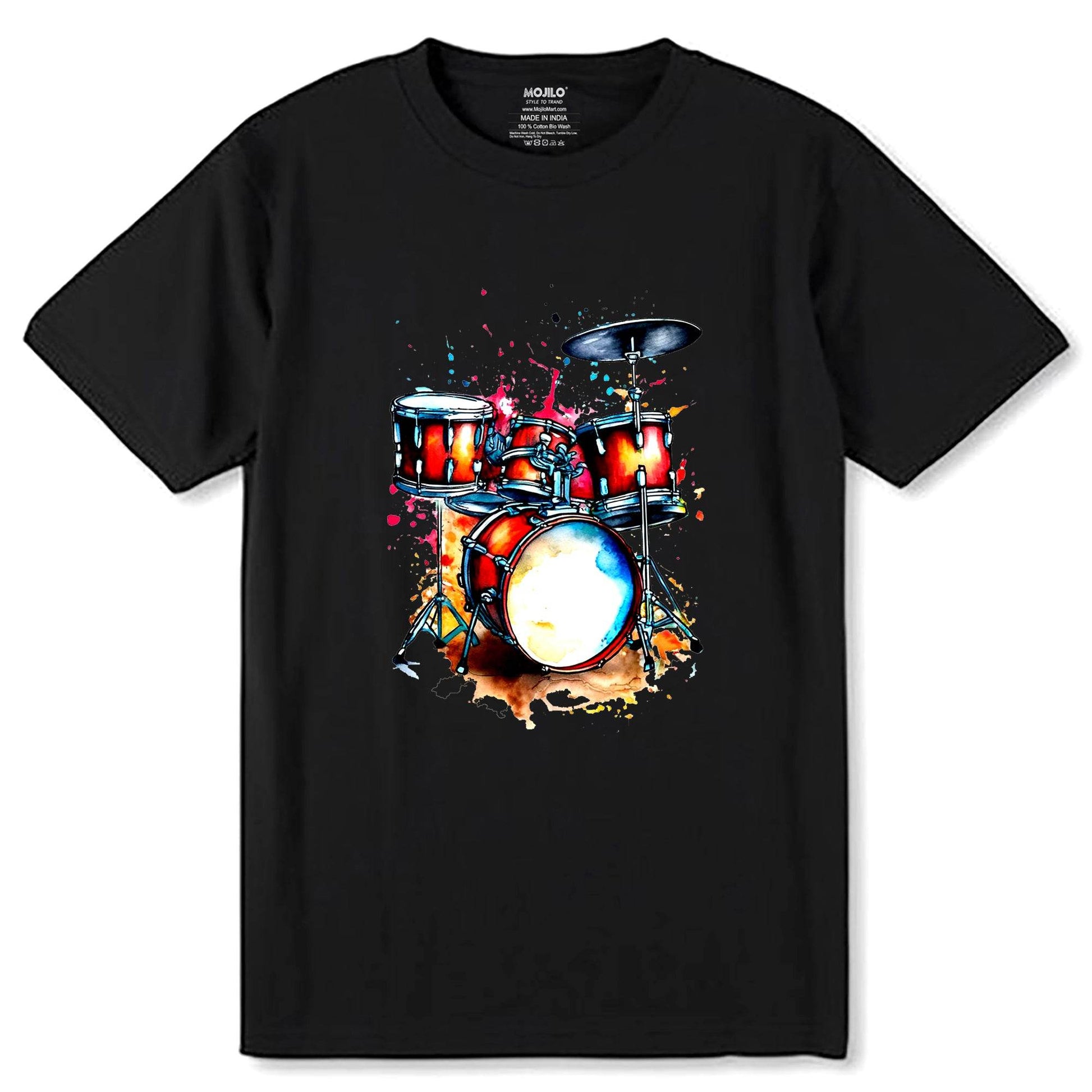 Cool Percussion Instrument for Beat and Drums - Unisex Round Neck Regular Fit 100% Combed Cotton Half Sleeve T-Shirt - Mojilo Mart