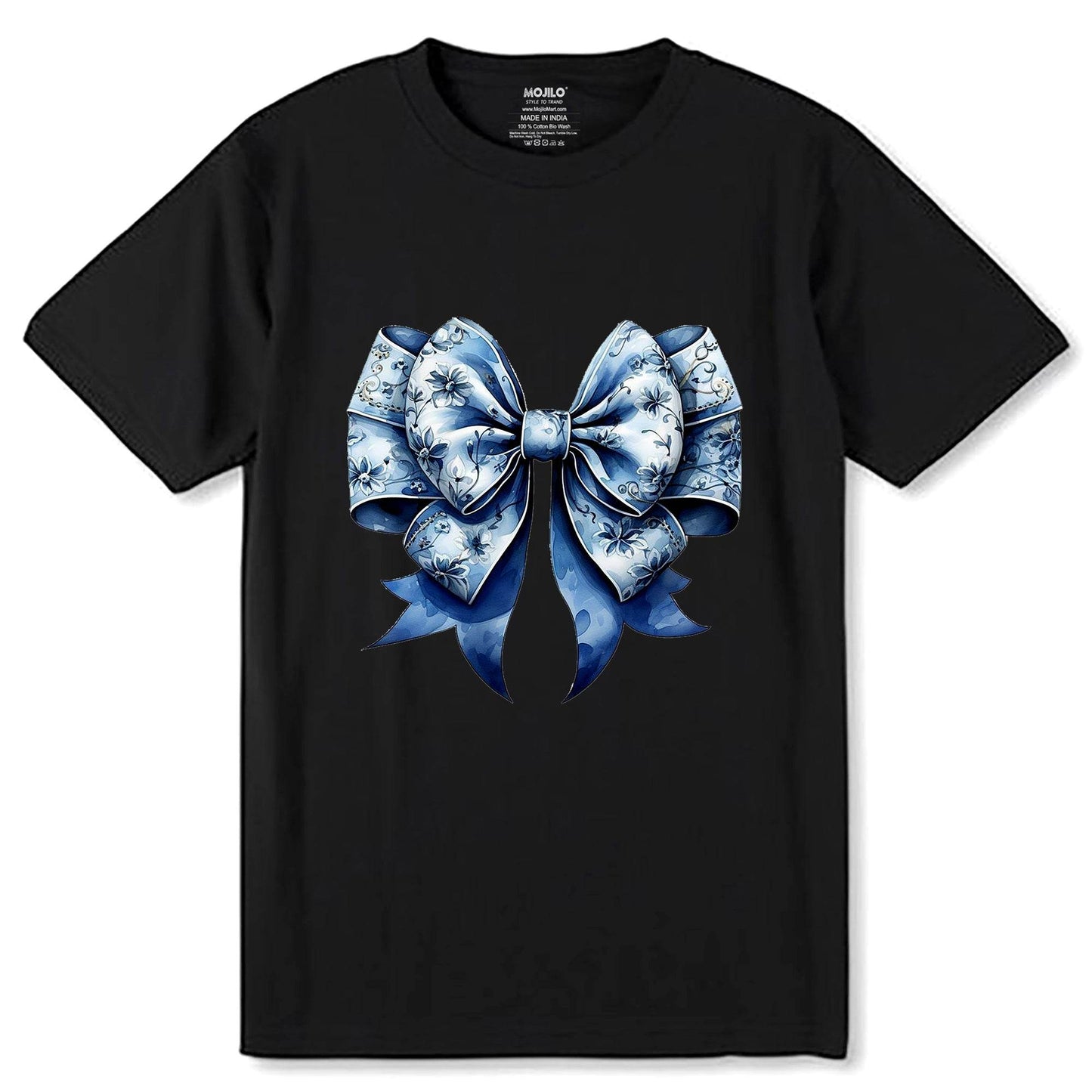 Coquette Floral Blue - Unisex Round Neck Regular Fit 100% Combed Cotton Half Sleeve T-Shirt - Mojilo Mart