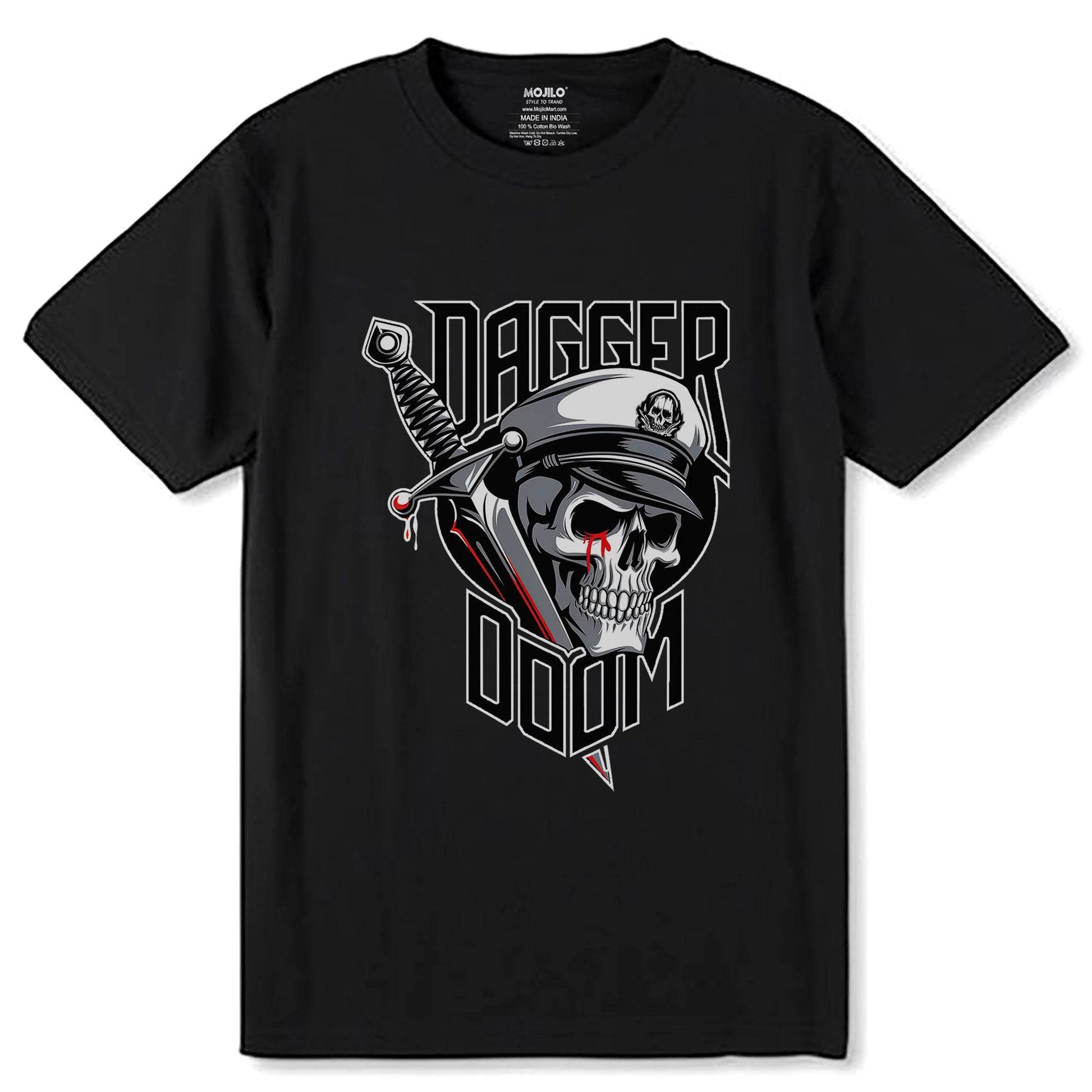 DAGGER DOOM - Unisex Round Neck Regular Fit 100% Combed Cotton Half Sleeve T-Shirt - Mojilo Mart
