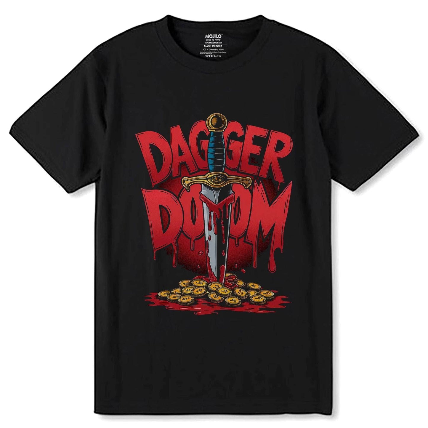 DAGGER DOOM PRINT - Unisex Round Neck Regular Fit 100% Combed Cotton Half Sleeve T-Shirt - Mojilo Mart