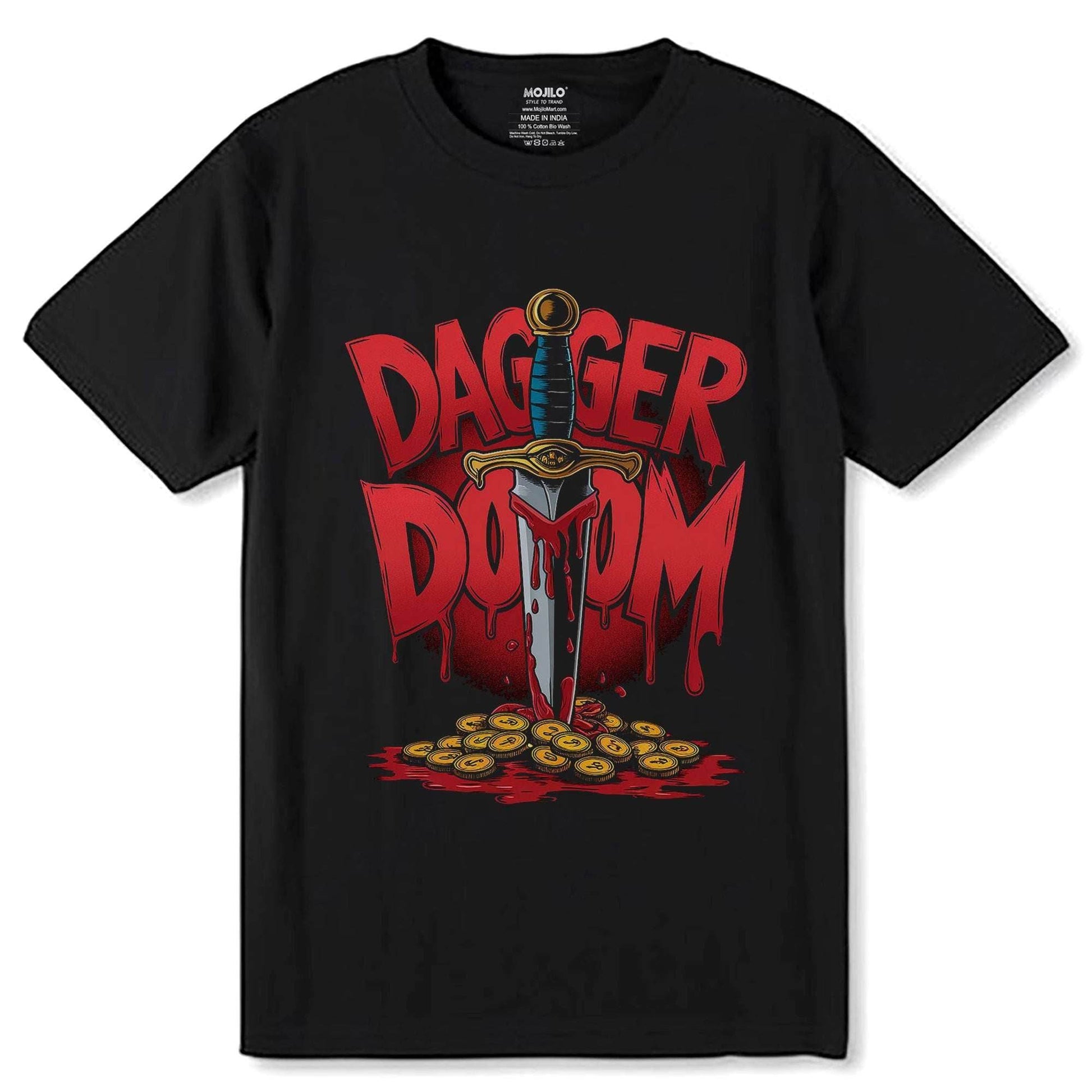 DAGGER DOOM PRINT - Unisex Round Neck Regular Fit 100% Combed Cotton Half Sleeve T-Shirt - Mojilo Mart