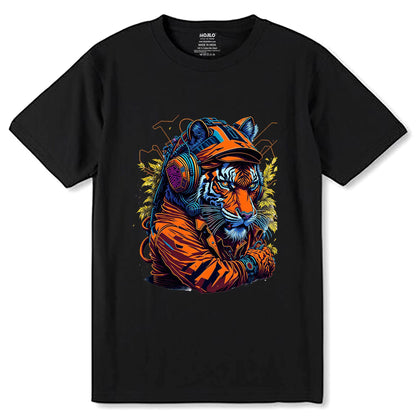 DJ Tiger Music Headphones - Unisex Round Neck Regular Fit 100% Combed Cotton Half Sleeve T-Shirt - Mojilo Mart