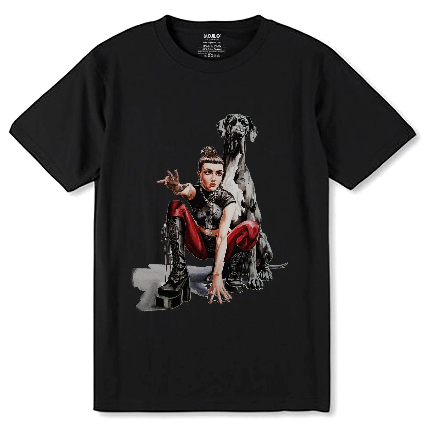 DOG AND WOMEN GRAPHIC PRINT - Unisex Round Neck Regular Fit 100% Combed Cotton Half Sleeve T-Shirt (Copy) (Copy) - Mojilo Mart