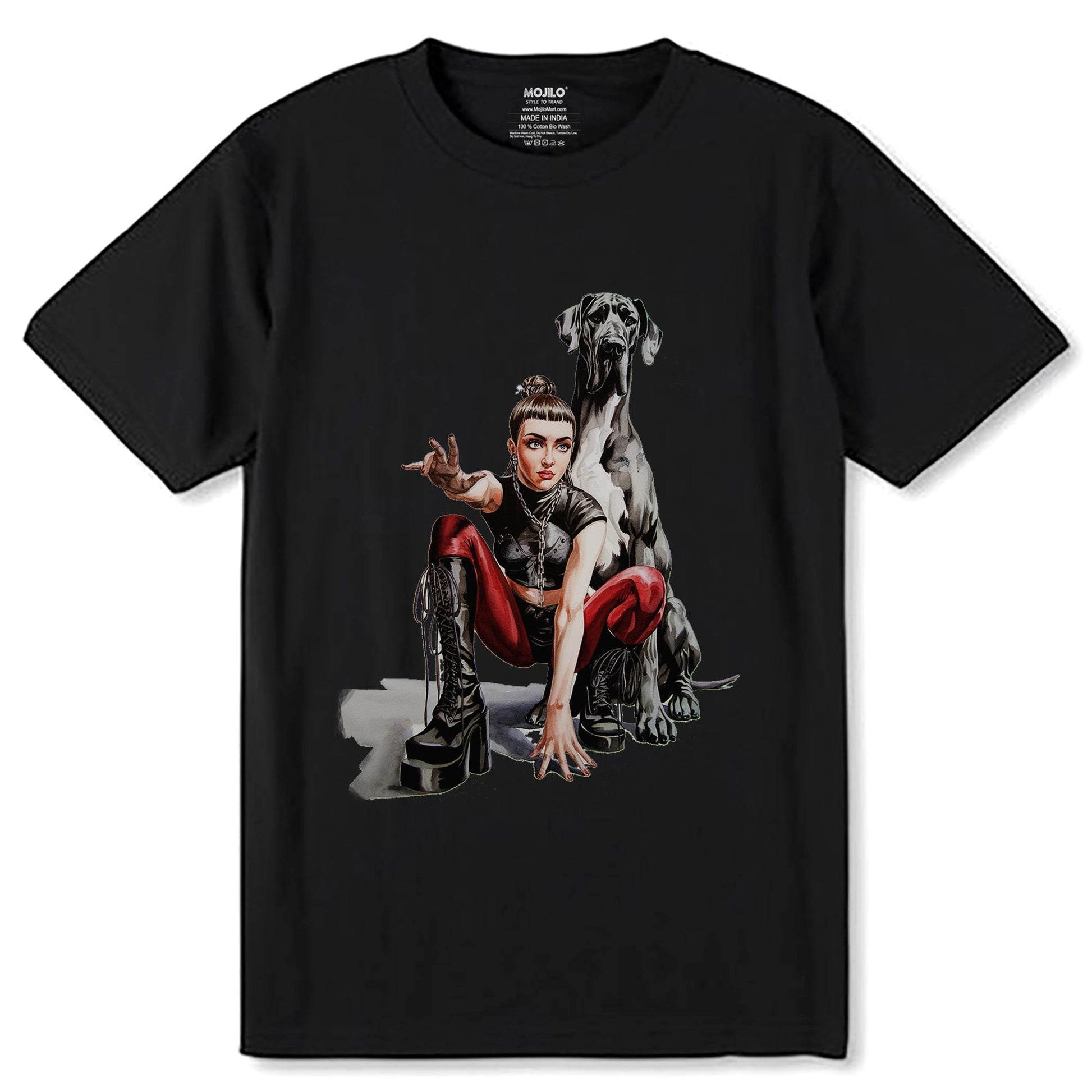 DOG AND WOMEN GRAPHIC PRINT - Unisex Round Neck Regular Fit 100% Combed Cotton Half Sleeve T-Shirt (Copy) (Copy) - Mojilo Mart