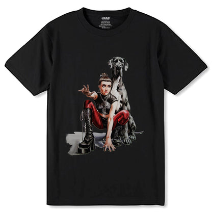 DOG AND WOMEN GRAPHIC PRINT - Unisex Round Neck Regular Fit 100% Combed Cotton Half Sleeve T-Shirt (Copy) (Copy) - Mojilo Mart
