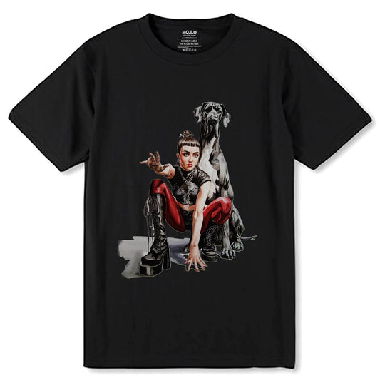 DOG AND WOMEN GRAPHIC PRINT - Unisex Round Neck Regular Fit 100% Combed Cotton Half Sleeve T-Shirt (Copy) (Copy) - Mojilo Mart
