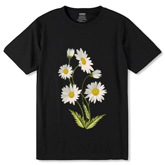 Daisy Flower - Unisex Round Neck Regular Fit 100% Combed Cotton Half Sleeve T-Shirt - Mojilo Mart