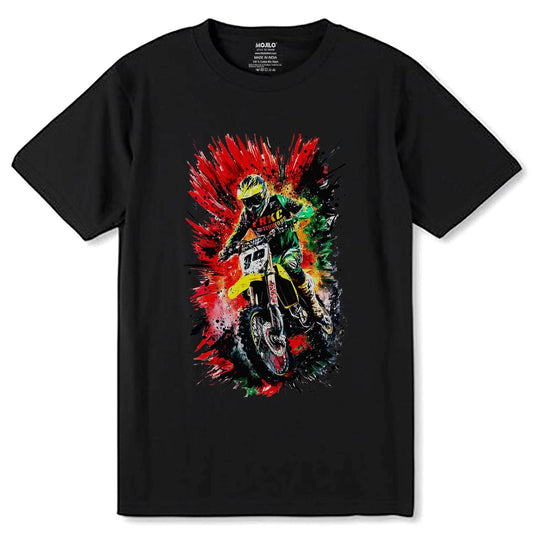 Dirt bike vibrant colors - Unisex Round Neck Regular Fit 100% Combed Cotton Half Sleeve T-Shirt - Mojilo Mart