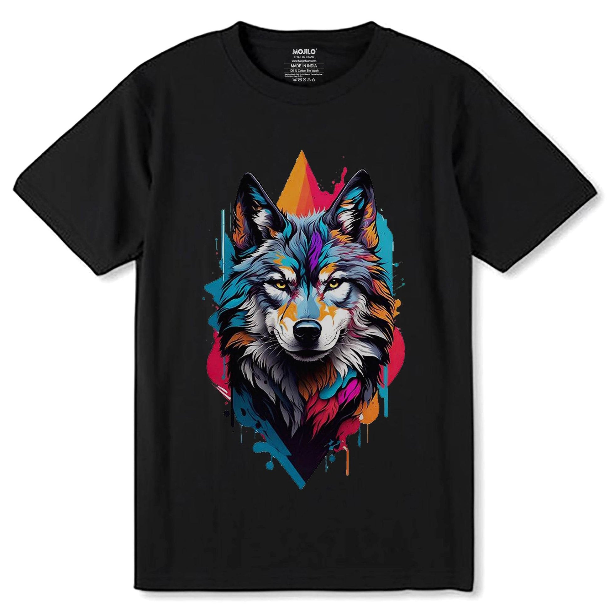 Drawing Graffiti Wolf ART - Unisex Round Neck Regular Fit 100% Combed Cotton Half Sleeve T-Shirt - Mojilo Mart
