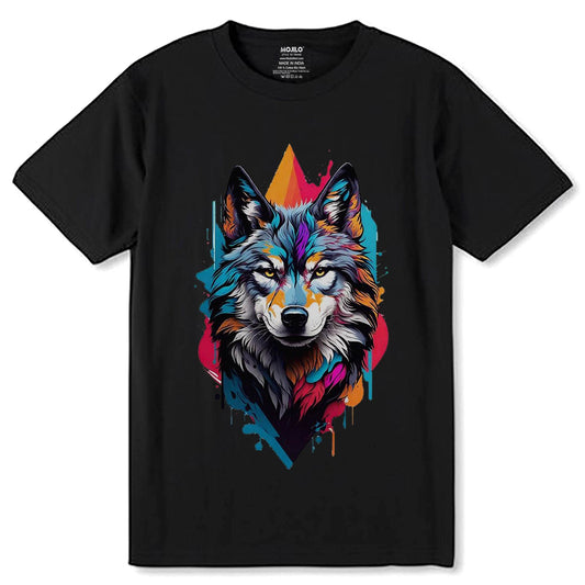 Drawing Graffiti Wolf ART - Unisex Round Neck Regular Fit 100% Combed Cotton Half Sleeve T-Shirt - Mojilo Mart
