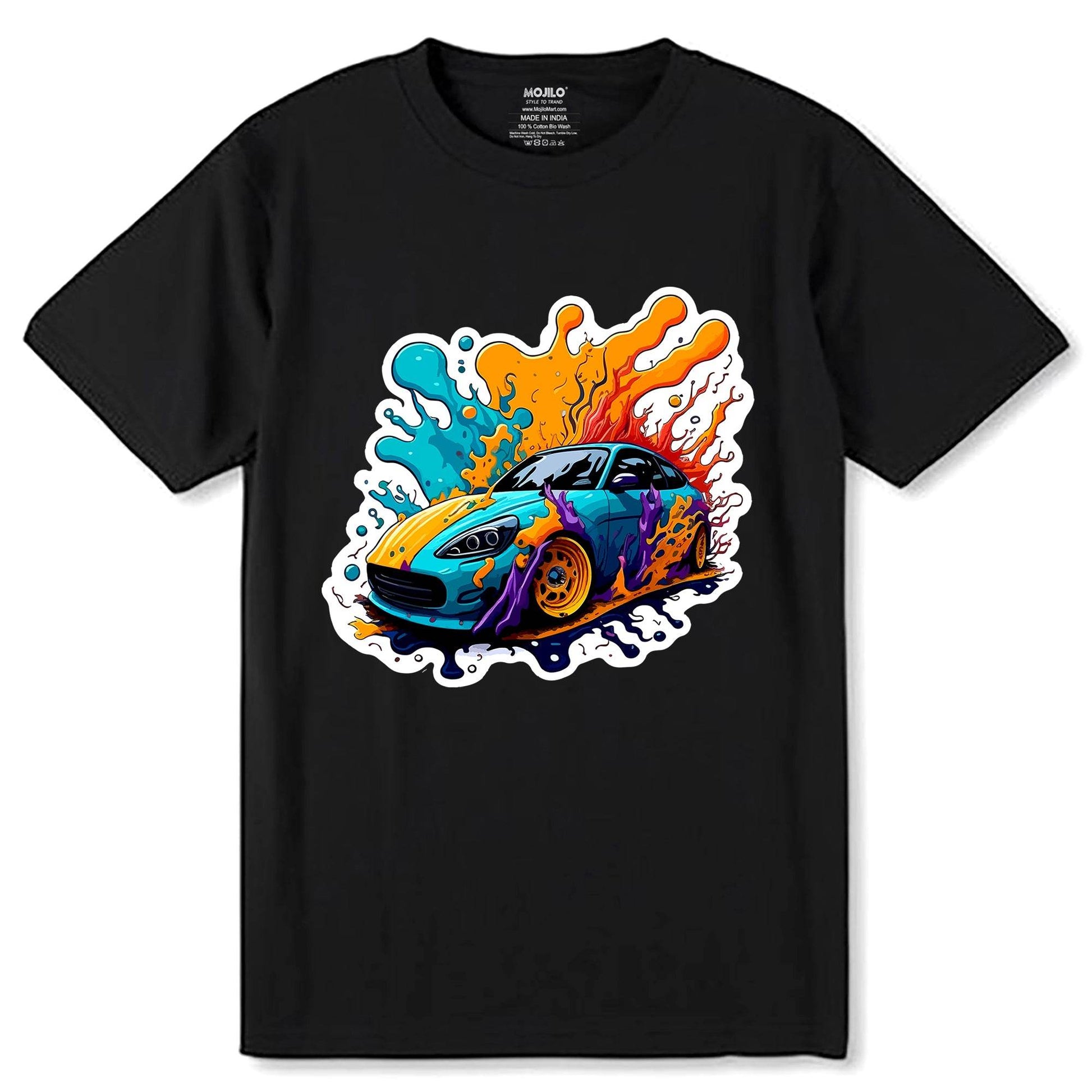 Drift Car Greeting - Unisex Round Neck Regular Fit 100% Combed Cotton Half Sleeve T-Shirt - Mojilo Mart