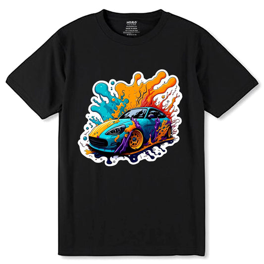 Drift Car Greeting - Unisex Round Neck Regular Fit 100% Combed Cotton Half Sleeve T-Shirt - Mojilo Mart