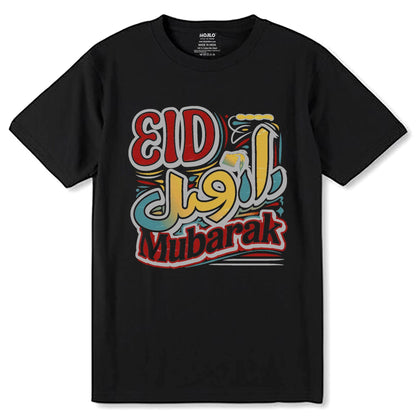 EID Mubarak Images - Unisex Round Neck Regular Fit 100% Combed Cotton Half Sleeve T-Shirt - Mojilo Mart