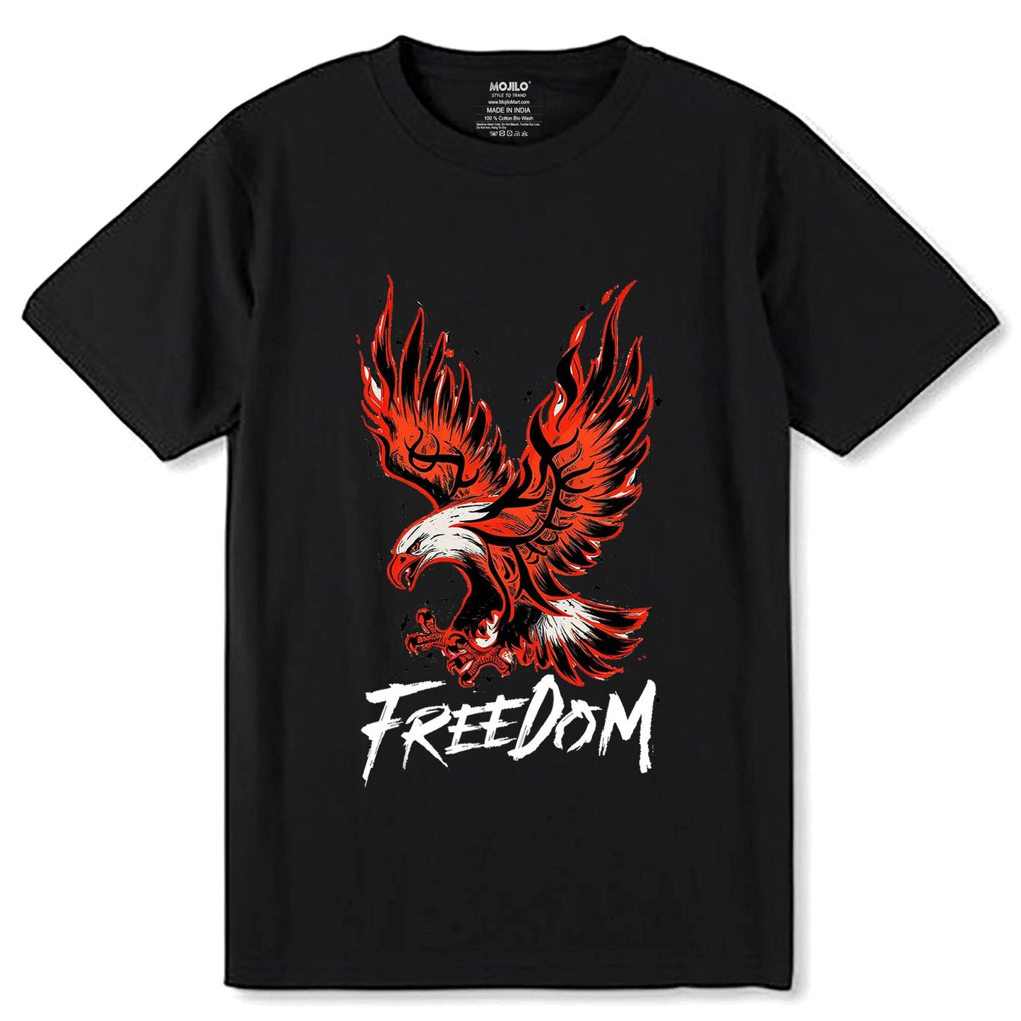 Eagle FREEDOM - Unisex Round Neck Regular Fit 100% Combed Cotton Half Sleeve T-Shirt - Mojilo Mart