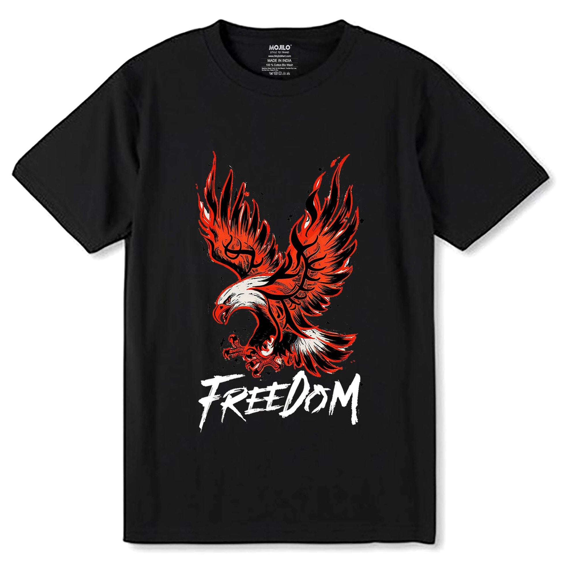 Eagle FREEDOM - Unisex Round Neck Regular Fit 100% Combed Cotton Half Sleeve T-Shirt - Mojilo Mart