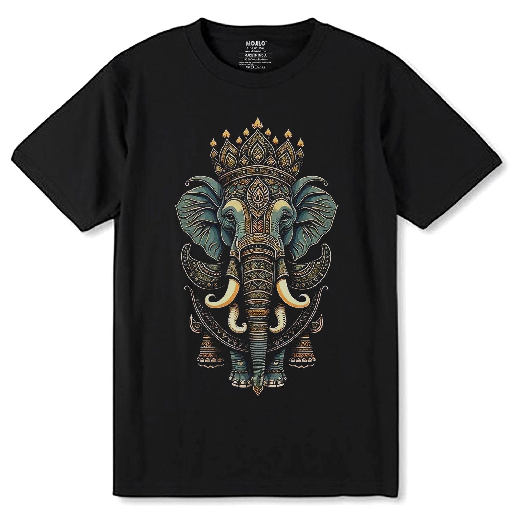 Elephant Mandala Animal Zoo Art - Unisex Round Neck Regular Fit 100% Combed Cotton Half Sleeve T-Shirt - Mojilo Mart