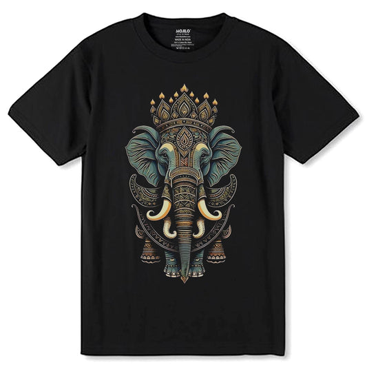 Elephant Mandala Animal Zoo Art - Unisex Round Neck Regular Fit 100% Combed Cotton Half Sleeve T-Shirt - Mojilo Mart
