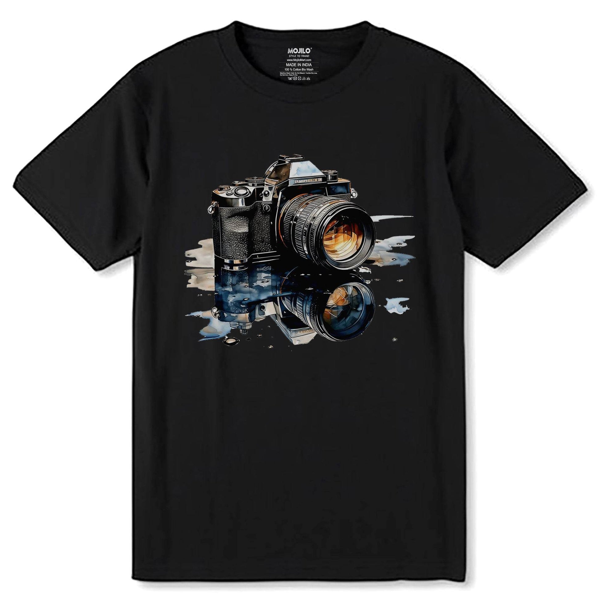 Exposure Retro Camera With Forest Silhouette National Photography Day Concept - Unisex Round Neck Regular Fit 100% Combed Cotton Half Sleeve T-Shirt - Mojilo Mart