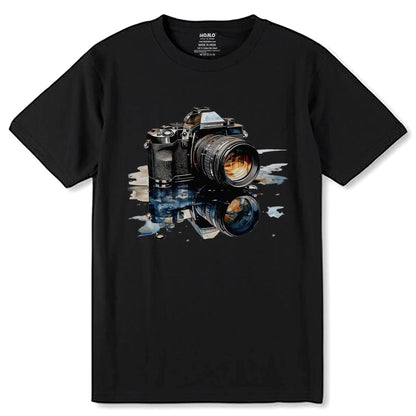 Exposure Retro Camera With Forest Silhouette National Photography Day Concept - Unisex Round Neck Regular Fit 100% Combed Cotton Half Sleeve T-Shirt - Mojilo Mart