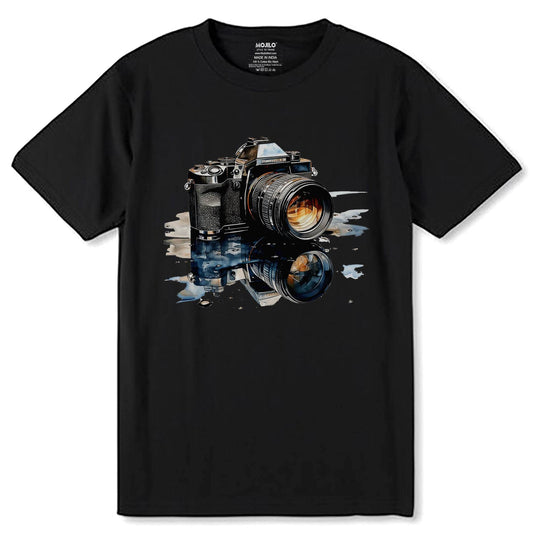 Exposure Retro Camera With Forest Silhouette National Photography Day Concept - Unisex Round Neck Regular Fit 100% Combed Cotton Half Sleeve T-Shirt - Mojilo Mart