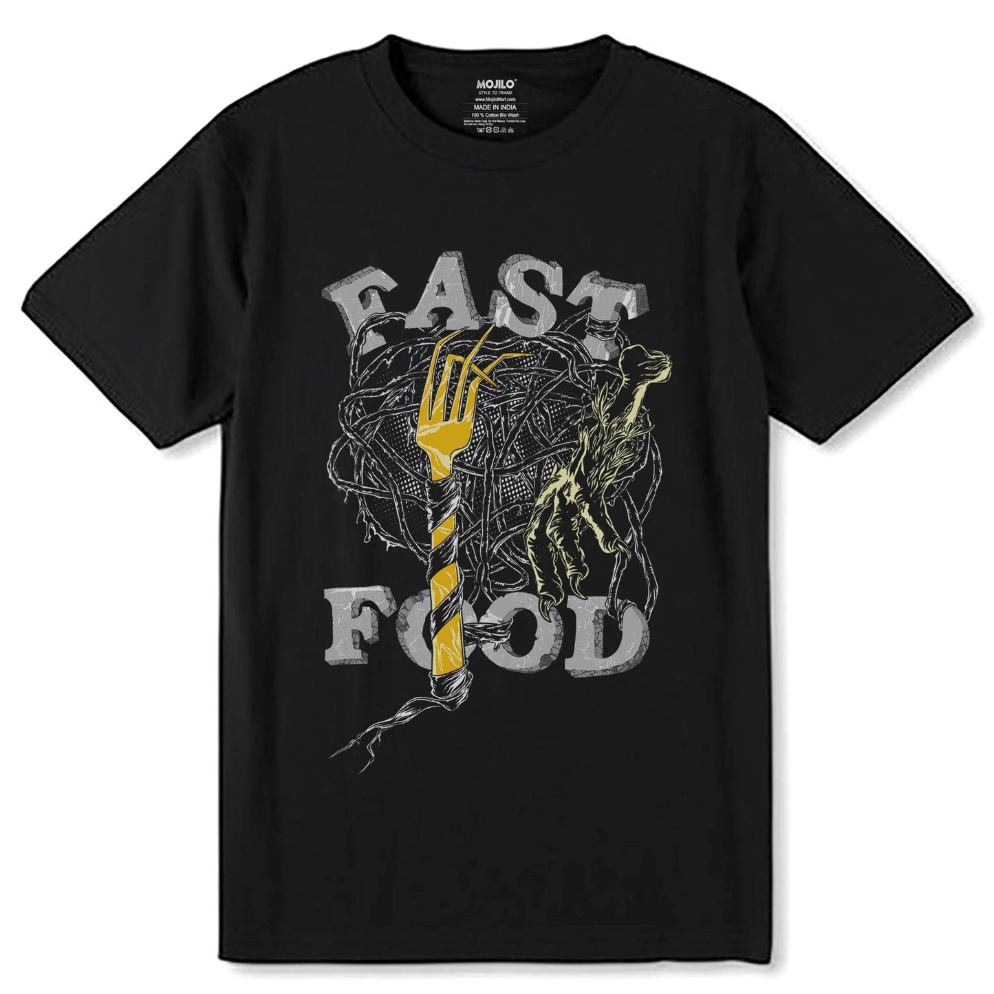 FAST FOOD - Unisex Round Neck Regular Fit 100% Combed Cotton Half Sleeve T-Shirt - Mojilo Mart