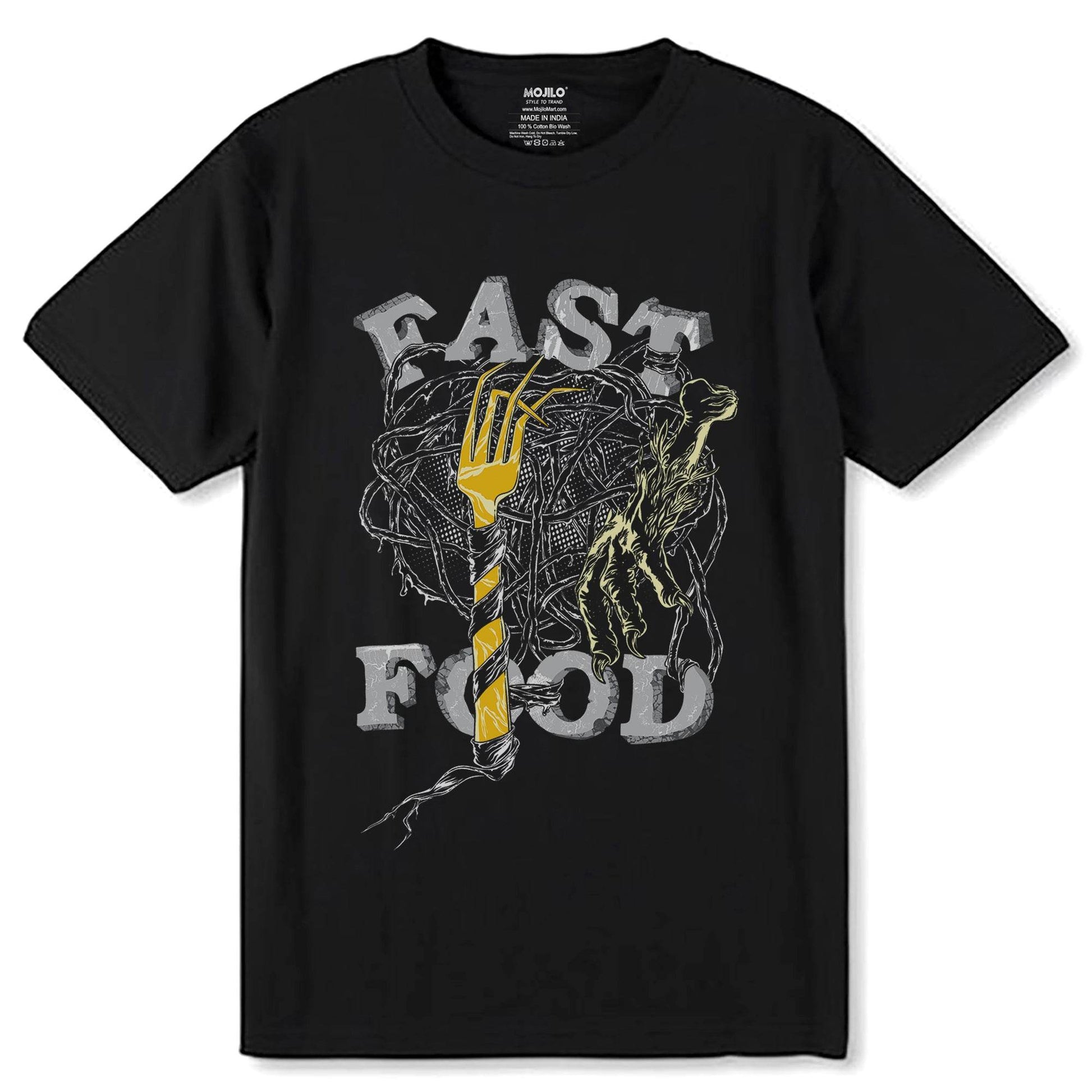 FAST FOOD - Unisex Round Neck Regular Fit 100% Combed Cotton Half Sleeve T-Shirt - Mojilo Mart