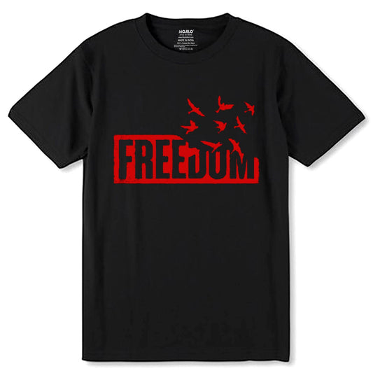 FREEDOM - Unisex Round Neck Regular Fit 100% Combed Cotton Half Sleeve T-Shirt - Mojilo Mart