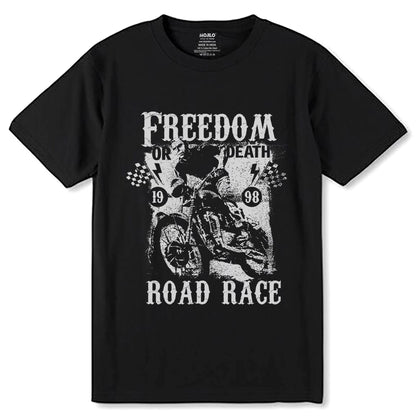 FREEDOM OR DEATH ROAD RACE - Unisex Round Neck Regular Fit 100% Combed Cotton Half Sleeve T-Shirt - Mojilo Mart
