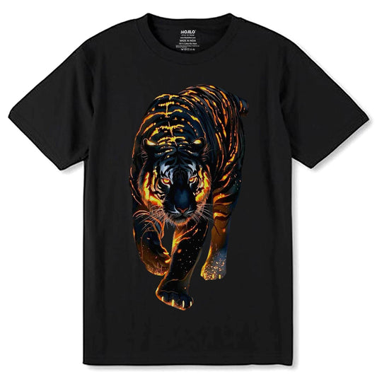 Fire Tiger Art - Unisex Round Neck Regular Fit 100% Combed Cotton Half Sleeve T-Shirt - Mojilo Mart