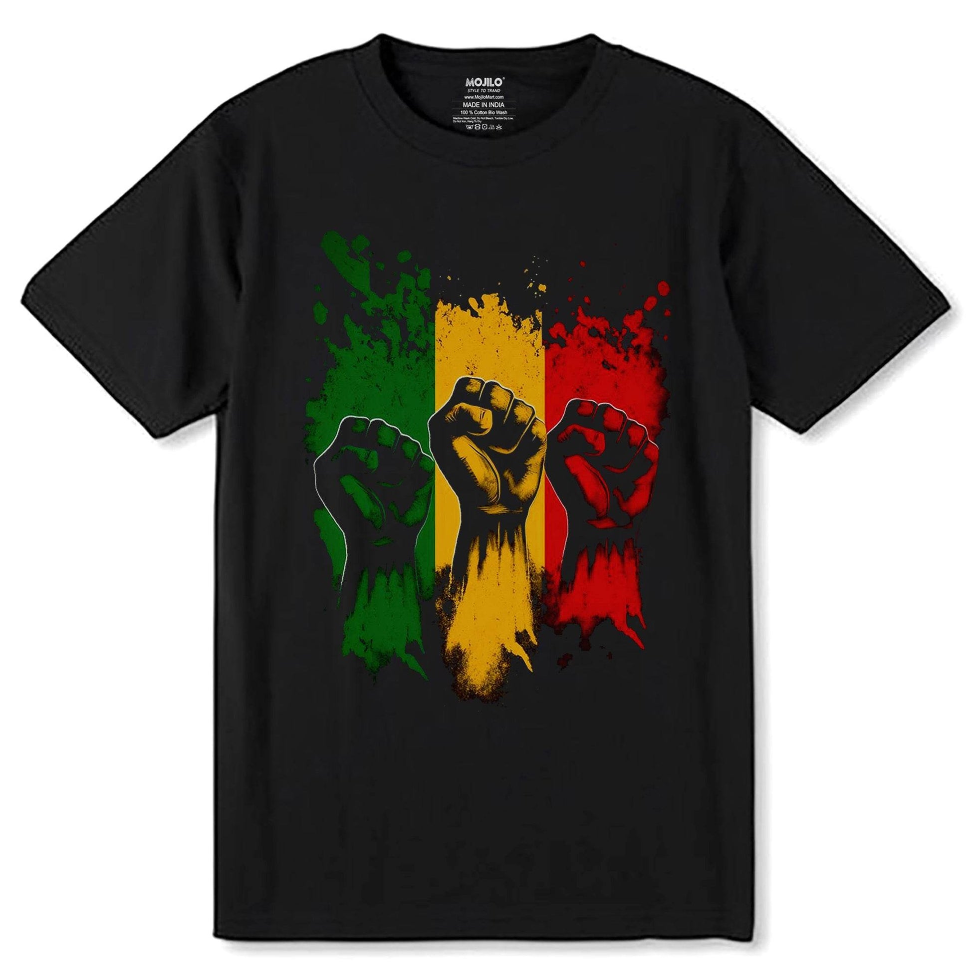 Five fists PanAfrican flag - Unisex Round Neck Regular Fit 100% Combed Cotton Half Sleeve T-Shirt - Mojilo Mart
