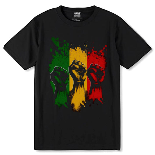 Five fists PanAfrican flag - Unisex Round Neck Regular Fit 100% Combed Cotton Half Sleeve T-Shirt - Mojilo Mart