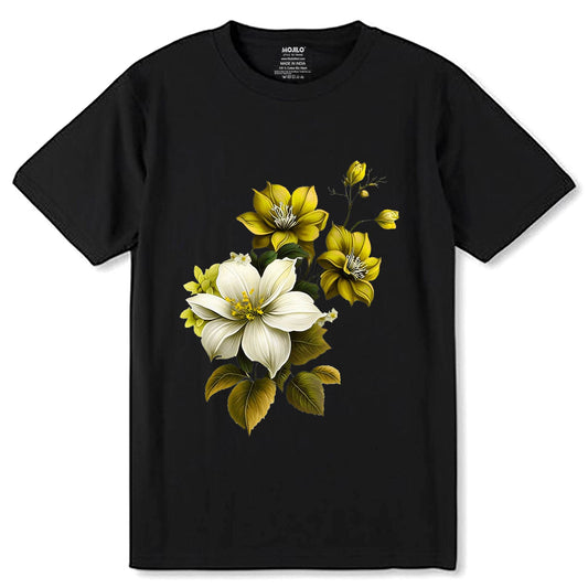 Floral Pattern - Unisex Round Neck Regular Fit 100% Combed Cotton Half Sleeve T-Shirt - Mojilo Mart