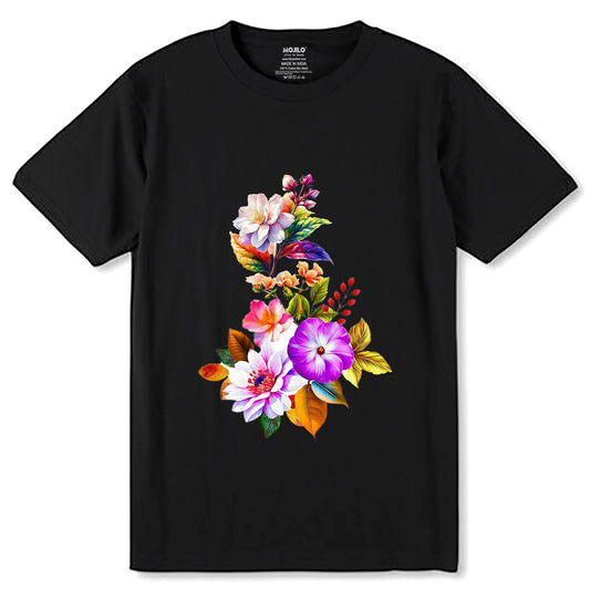 Floral Symphony - Unisex Round Neck Regular Fit 100% Combed Cotton Half Sleeve T-Shirt - Mojilo Mart
